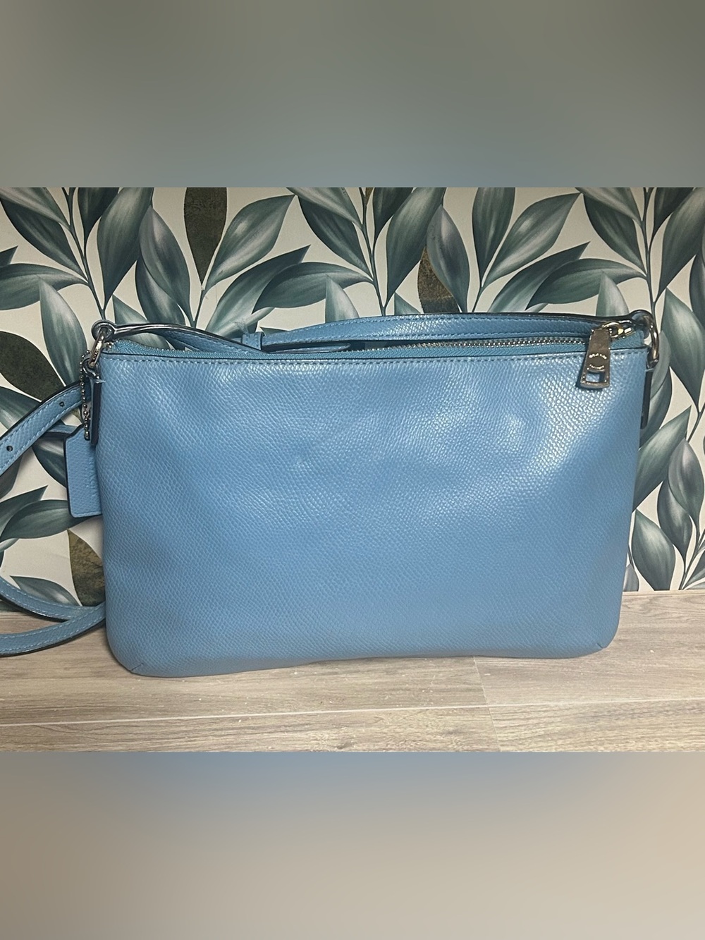 COACH East/West Pop Cornflower Blue Leather Crossbody Bag - Picture 4 of 15
